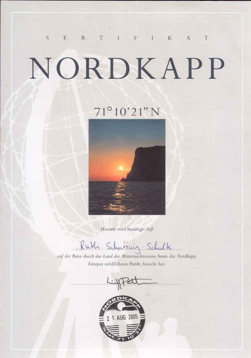 Urkunde Nordkapp